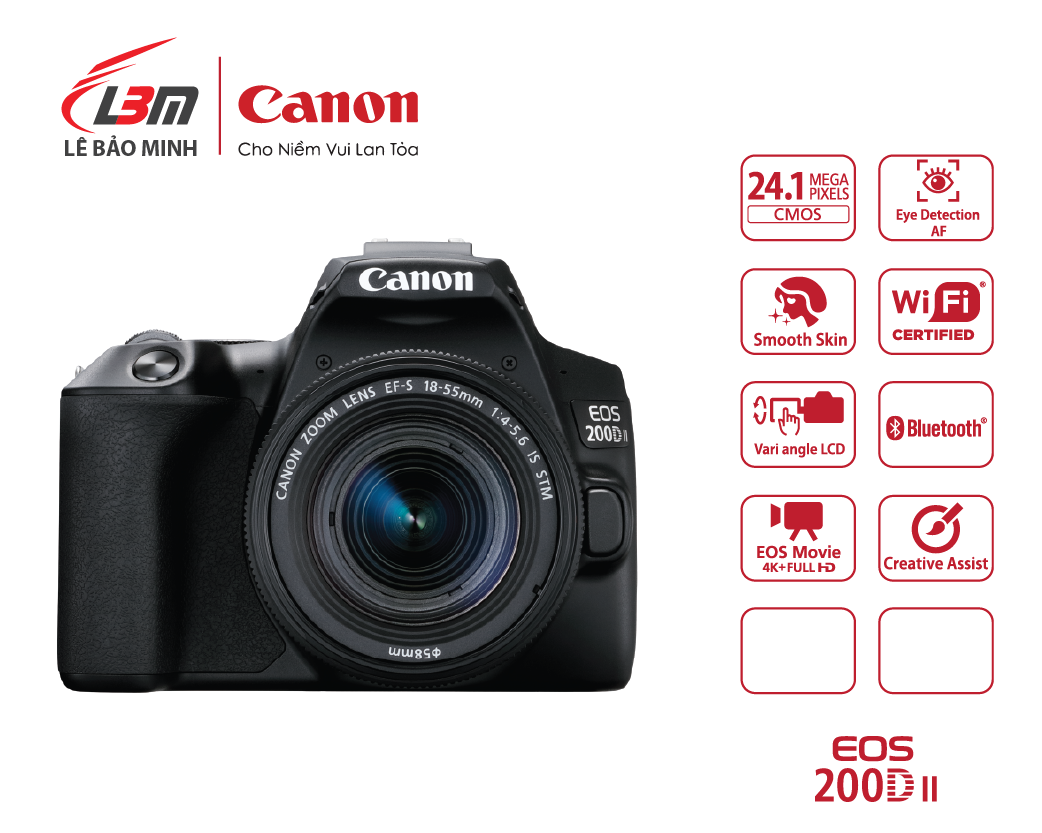 Máy ảnh Canon EOS 200D Mk II kit 18-55mm (Đen)