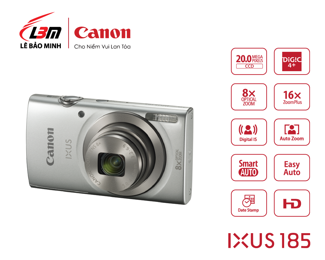 Máy ảnh Canon Ixus 185 (Đen/Đỏ)