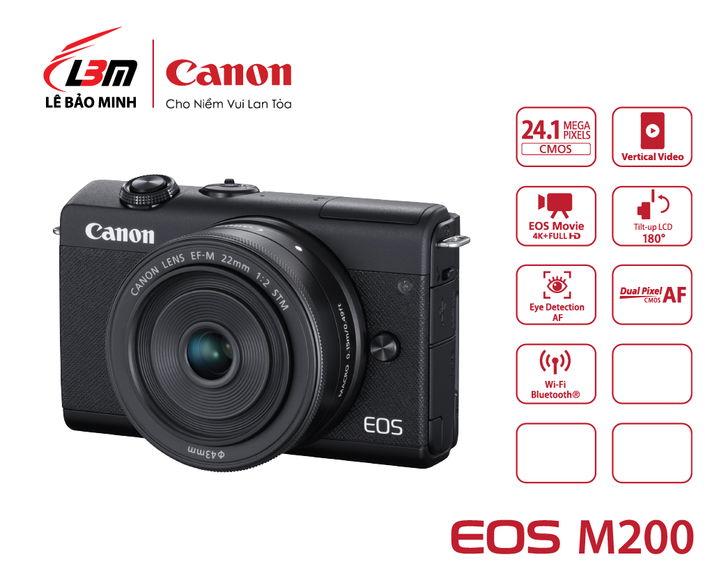 Máy ảnh Canon EOS M200 kit 15-45/M22 BK/WH (Đen/Trắng)