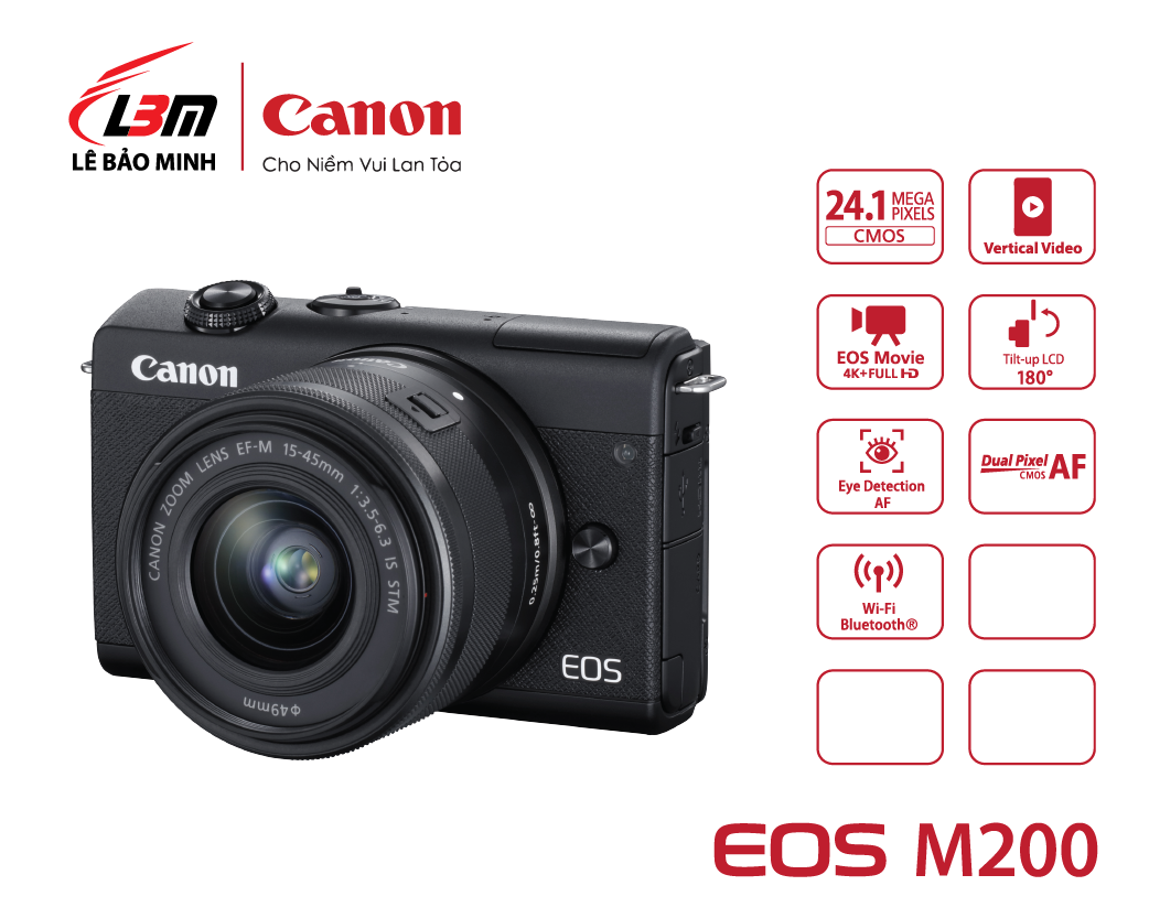 Máy ảnh Canon EOS M200 kit 15-45mm BK/WH (Đen/Trắng)