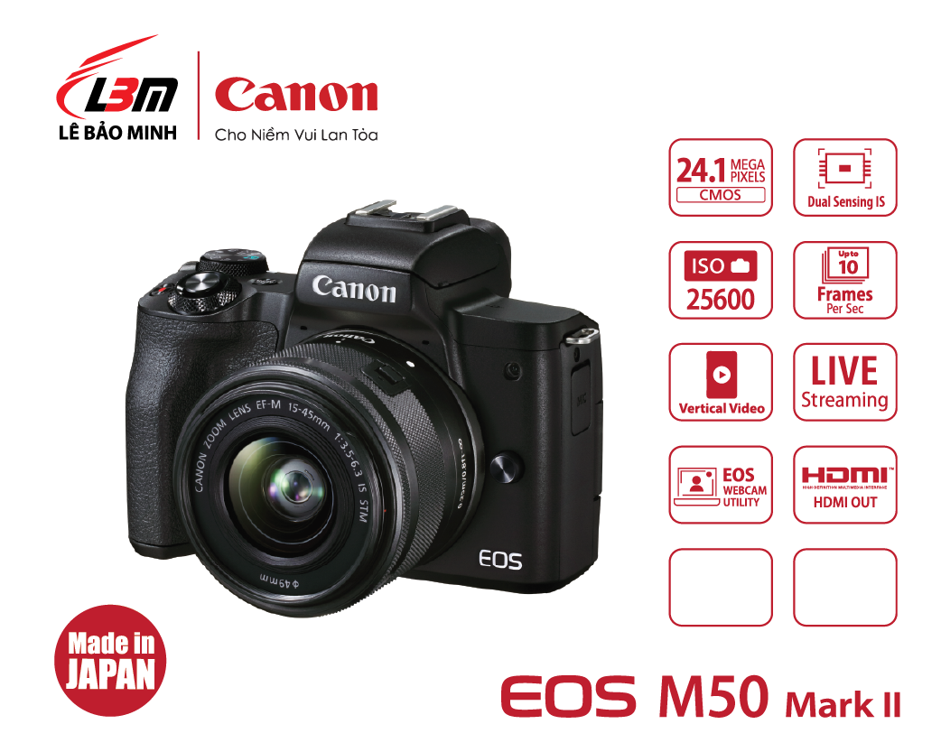 Máy ảnh Canon EOS M50 Mk II kit 15-45mm (Đen/Trắng)