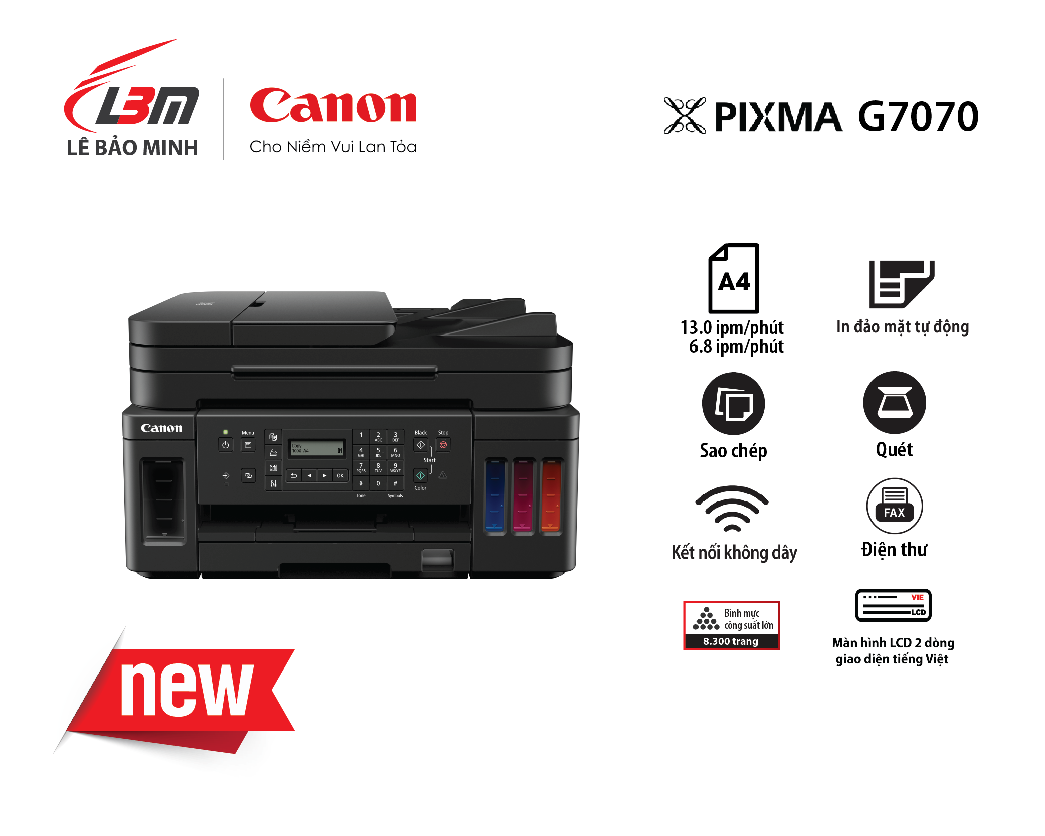 Máy in phun liên tục Canon G7070 đa năng (+Fax)