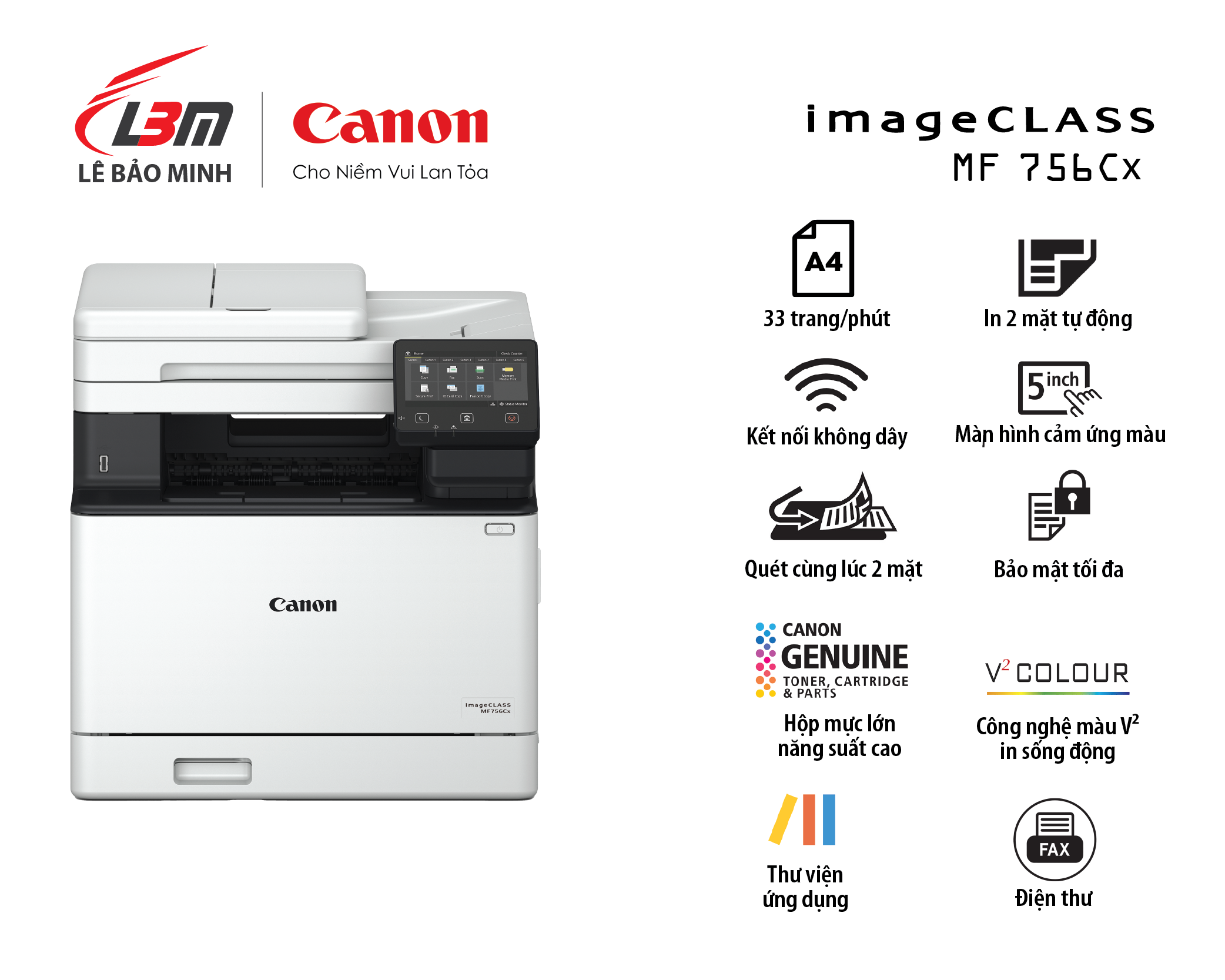 Máy in màu sắc laser Canon MF756cx nhiều chức năng (+Fax)
