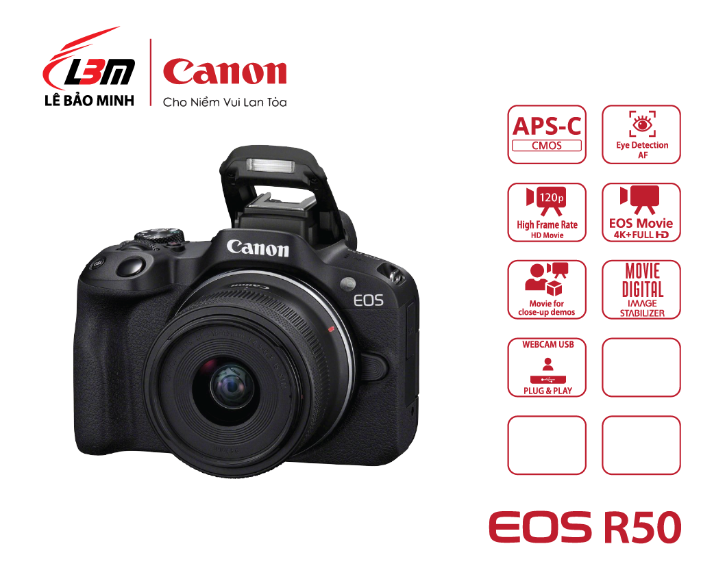 (Tiếng Việt) Máy ảnh Canon EOS R50 kit RF-S18-45mm f/4.5-6.3 IS STM