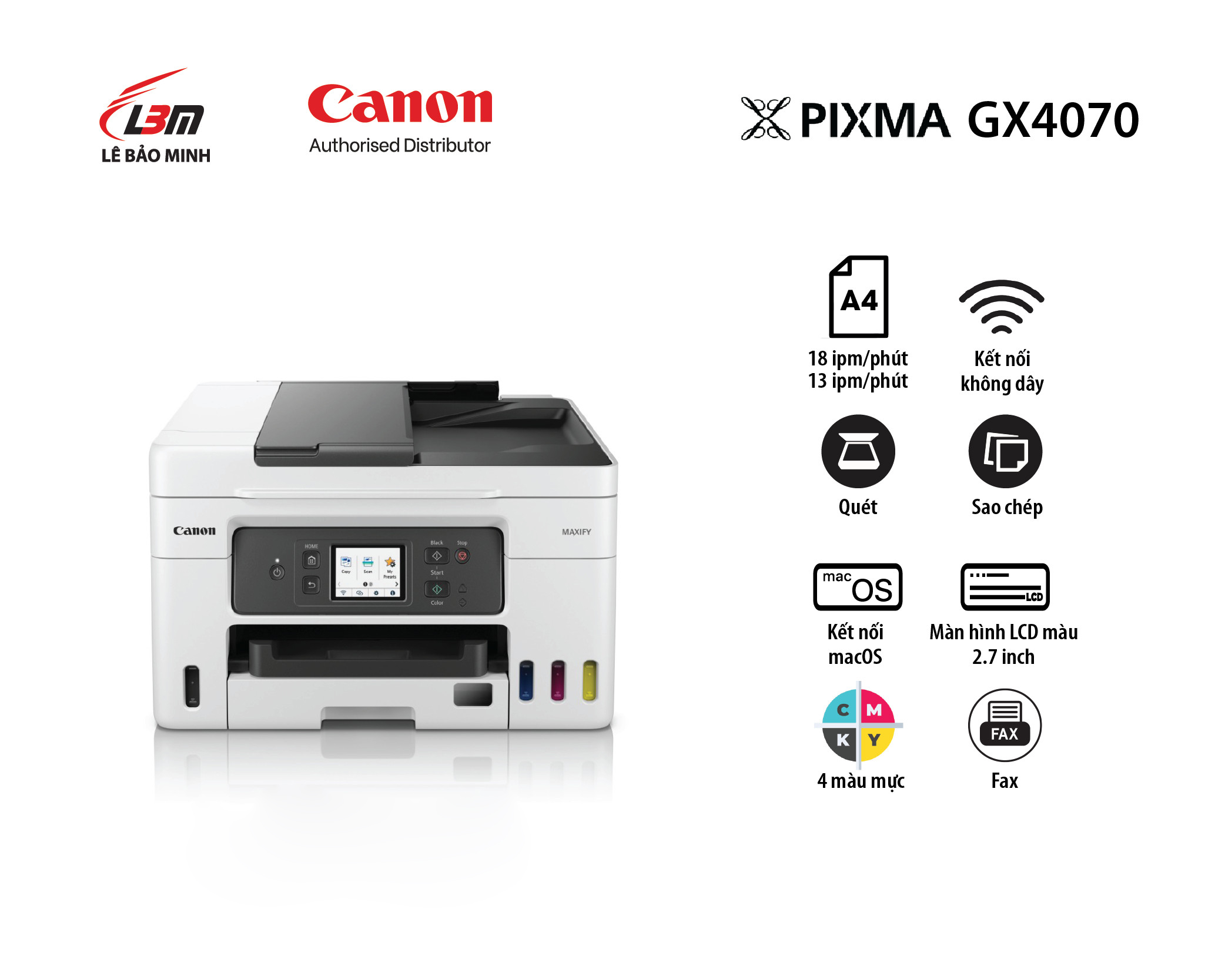 Máy in Phun liên tục Canon Maxify GX4070 đa năng (+FAX)